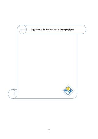 III
Signature de l’encadrant pédagogique
 