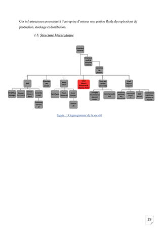 29
Ces infrastructures permettent à l’entreprise d’assurer une gestion fluide des opérations de
production, stockage et distribution.
1.5. Structure hiérarchique
Figure 1: Organigramme de la société
 