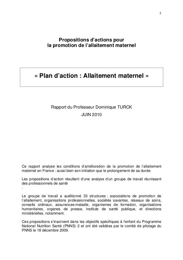 Plan d'action pour l'allaitement en France.