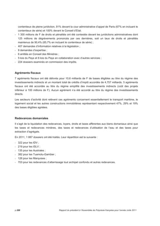 '$ ! '$' ! !!  
AUTRES CALAMITES 
Durant l'exercice 2011, trois calamités sont venues s'ajouter à la liste : le tsunami de Taipivai, les fortes 
précipitations sur les ISLV et une tornade sur Hao. 
Les crédits ont été inscrits au budget du CAVC pour un montant de 43,5 MF et dès le vote des crédits, 4 
maisons ont été mises en oeuvre à Taipivai, aux victimes du tsunami et 2 autres maisons sont prévues 
pour Taputapuatea. 
Les dépenses de l’exercice 2011 se sont élevées à 27 MF. 
p.284 Rapport du président à l’Assemblée de Polynésie française pour l’année civile 2011 
 