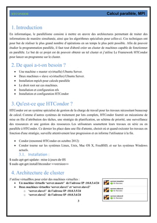 Creation de cluster (Master et deux slave ) nfs, htcondor, mpi | PDF