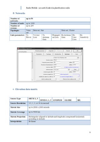 Radio Mobile : un outil d’aide à la planification radio

 Networks




   Elevation data matrix




                                                                        9
 
