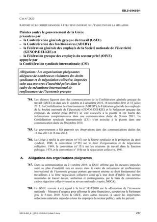 OIT : Rapports du Comité de la liberté Syndicale