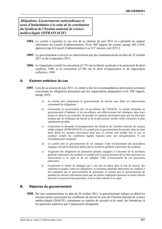 OIT : Rapports du Comité de la liberté Syndicale