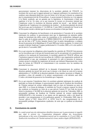 OIT : Rapports du Comité de la liberté Syndicale
