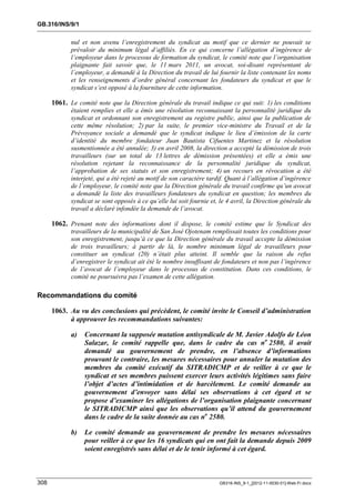 OIT : Rapports du Comité de la liberté Syndicale