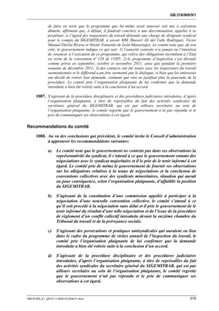 OIT : Rapports du Comité de la liberté Syndicale