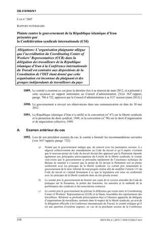 OIT : Rapports du Comité de la liberté Syndicale