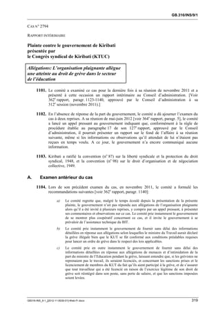 OIT : Rapports du Comité de la liberté Syndicale