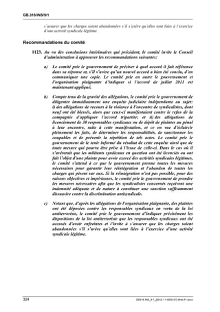 OIT : Rapports du Comité de la liberté Syndicale