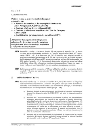 OIT : Rapports du Comité de la liberté Syndicale