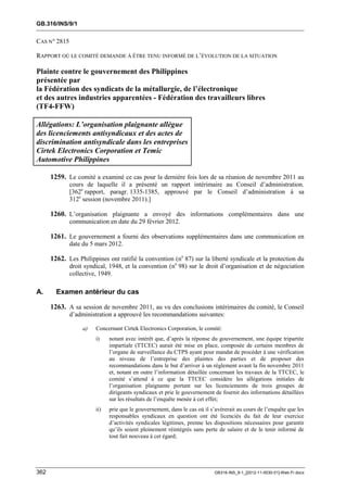 OIT : Rapports du Comité de la liberté Syndicale