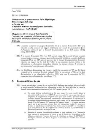OIT : Rapports du Comité de la liberté Syndicale