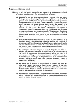 OIT : Rapports du Comité de la liberté Syndicale
