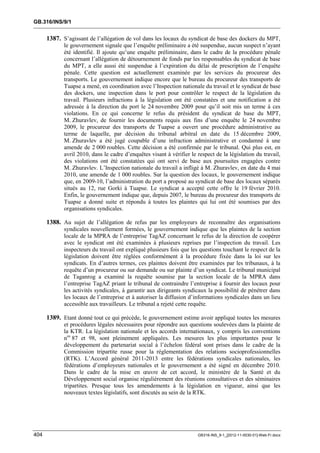 OIT : Rapports du Comité de la liberté Syndicale