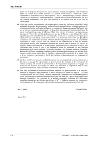 OIT : Rapports du Comité de la liberté Syndicale