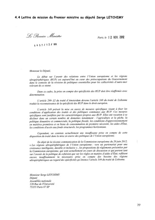 77	
  
	
  
4.4 Lettre de mission du Premier ministre au député Serge LETCHIMY
 