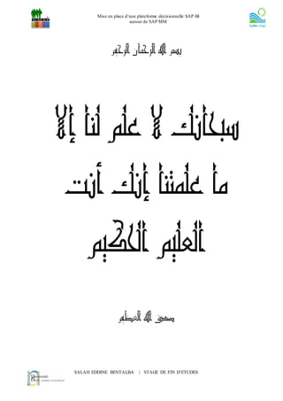 Mise en place d’une plateforme décisionnelle SAP BI
                        autour de SAP MM




SALAH EDDINE BENTALBA       | STAGE DE FIN D’ETUDES
 