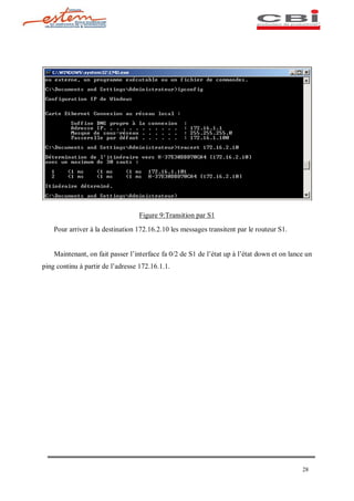 Figure 9:Transition par S1
    Pour arriver à la destination 172.16.2.10 les messages transitent par le routeur S1.


    Maintenant, on fait passer l interface fa 0/2 de S1 de l état up à l état down et on lance un
ping continu à partir de l adresse 172.16.1.1.




                                                                                             28
 
