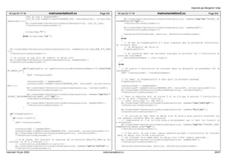 19 mai 03 17:16 instrumentation2.cc Page 5/9 
inst_br_nop = newAsm(NOP); 
inst_br_nop−>addAttribute(UNPARSE_ATT, chaineAnnulBit, strlen(chai 
neAnnulBit)+1); 
bb−>insertAsm(*nbInstructionsAjoutees+position, inst_br_nop); 
(*nbInstructionsAjoutees)++; 
strcpy(tmp,"b "); 
} 
else strcpy(tmp,"call "); 
bb−>insertAsm(*nbInstructionsAjoutees+position, newAsm(strcat(tmp,NOM_FCT_INST 
))); 
(*nbInstructionsAjoutees)++; 
// On ajoute un nop afin de combler le delay slot 
bb−>insertAsm(*nbInstructionsAjoutees+position, newAsm(NOP)); 
(*nbInstructionsAjoutees)++; 
if(flagDelaySlot && typeInstruction(dernierBranchement)==T_BRANCHEME 
NT_ANNUL_BIT) 
{ 
INST *instLecturePC; 
instLecturePC = newAsm(NOP); 
instLecturePC−>addAttribute(UNPARSE_ATT, lecturePC, strlen(lectur 
ePC)+1); 
bb−>insertAsm(*nbInstructionsAjoutees+position, instLecturePC); 
(*nbInstructionsAjoutees)++; 
bb−>insertAsm(*nbInstructionsAjoutees+position, newAsm("jmpl %o1+" 
OFFSET_INSTRUMENTATION_ANNUL_BIT",%g0")); 
(*nbInstructionsAjoutees)++; 
bb−>insertAsm(*nbInstructionsAjoutees+position, newAsm(NOP)); 
(*nbInstructionsAjoutees)++; 
} 
if(!flagDelaySlot) 
{ 
if(!inst−>isCTI()) 
{ 
INST *instLecturePC; 
instLecturePC = newAsm(NOP); 
instLecturePC−>addAttribute(UNPARSE_ATT, lecturePC, strlen(lecturePC)+1); 
bb−>insertAsm(*nbInstructionsAjoutees+position, instLecturePC); 
(*nbInstructionsAjoutees)++; 
// A ce stade, %o0 contient le resultat de la fonction NOM_FCT_INST et %o1 
contient le PC à l’instant t−1 
// (instruction précédente à celle−ci) 
bb−>insertAsm(*nbInstructionsAjoutees+position, newAsm("add %o1,%o0,%o0")); 
(*nbInstructionsAjoutees)++; 
Imprimé par Benjamin Vidal 
19 mai 03 17:16 instrumentation2.cc Page 6/9 
bb−>insertAsm(*nbInstructionsAjoutees+position, newAsm("jmpl %o0+"OFFSET_IN 
STRUMENTATION",%g0")); 
(*nbInstructionsAjoutees)++; 
bb−>insertAsm(*nbInstructionsAjoutees+position, newAsm(NOP)); 
(*nbInstructionsAjoutees)++; 
restaurationContexte(bb, position, nbInstructionsAjoutees); 
} 
else 
{ 
// On met le flagDelaySlot à 1 pour signaler que la prochaine instruction 
se trouvera dans 
// le DelaySlot de celle−ci 
flagDelaySlot=1; 
// On conserve dans une variable statique un pointeur sur l’instruction en 
cours de traitement 
dernierBranchement = inst−>copy(); 
} 
} 
else 
{ 
// On traite l’instruction se trouvant dans le DelaySlot du précédent CTI (b 
ranchement) 
INST *instLecturePC, *instBranchement; 
// On remet le flagDelaySlot à zéro pour le prochain passage 
flagDelaySlot=0; 
instLecturePC = newAsm(NOP); 
instLecturePC−>addAttribute(UNPARSE_ATT, lecturePC, strlen(lecturePC)+1); 
bb−>insertAsm(*nbInstructionsAjoutees+position, instLecturePC); 
(*nbInstructionsAjoutees)++; 
// Dans le registre %o0, se trouve 0 si on n’a pas à annuler l’instruction e 
t 52 si on doit l’annuler (inutile) 
// subcc %o0,0,%g0 <=> cmp %o0,0 
bb−>insertAsm(*nbInstructionsAjoutees+position, newAsm("subcc %o0,0,%g0")); 
(*nbInstructionsAjoutees)++; 
bb−>insertAsm(*nbInstructionsAjoutees+position, newAsm("be,a f_nop")); 
(*nbInstructionsAjoutees)++; 
// On utilise un jmpl dans le delay slot du brnz,a pour pouvoir brancher sur 
une adresse contenue dans un registre 
// (impossible si l’on utilise brnz,a directement car il faut lui fournir un 
e étiquette) 
bb−>insertAsm(*nbInstructionsAjoutees+position, newAsm("jmpl %o1+"OFFSET_INST 
RUMENTATION_DELAY_SLOT",%g0")); 
(*nbInstructionsAjoutees)++; 
// A mon avis, ce nop n’est jamais exécuté puisque l’instruction se trouvant 
dans un delay slot d’une instruction 
// se trouvant elle même dans un delay slot n’est jamais exécutée... 
bb−>insertAsm(*nbInstructionsAjoutees+position, newAsm(NOP)); 
(*nbInstructionsAjoutees)++; 
restaurationContexte(bb, position, nbInstructionsAjoutees); 
mercredi 18 juin 2003 instrumentation2.cc 29/37 
 