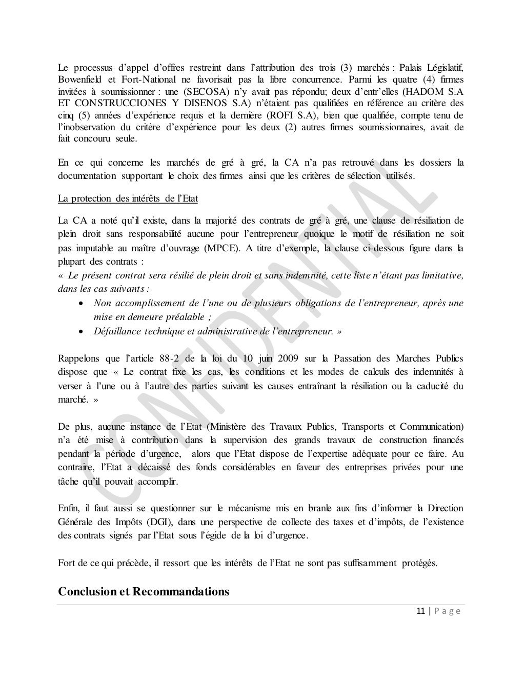 Rapport sur les Contrats de Jean Max Bellerive et les Dominicains ...