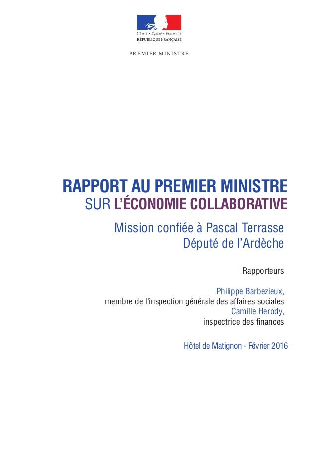 Rapport au premier ministre sur l'économie collaborative