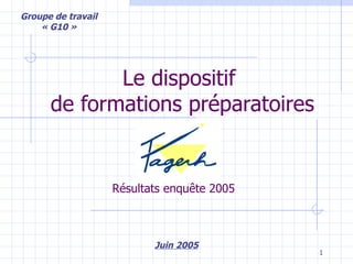Le dispositif  de formations préparatoires Juin 2005 Groupe de travail « G10 » Résultats enquête 2005 