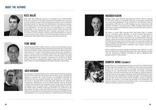 Feng Wang joined UNU in 2009 to work on a variety of waste-related research
projects,capacitybuildingactivitiesandinternationalcooperation.Fengledthe
“Best of the 2 Worlds” project, which aimed to develop eco-efficient treatment
infrastructure for e-waste in developing countries. He has also involved in a
series of country studies on mapping e-waste flows (the Netherlands, Italy,
Belgium and China). His recent work involves research projects to provide
policy suggestions to the European Commission on the Recast of WEEE
Directive, as well as quantifying the global e-waste generation. Feng Wang
holds a PhD in e-waste management from Delft University of Technology.
Ruediger Kuehr heads UNU-IAS Operating Unit SCYCLE, which is focusing
its work and activities on sustainable production, consumption and disposal
ever since the establishment of the Institute for the Advanced Study of
Sustainability (UNU-IAS). Since 2007 Ruediger has also functioned as the
Executive Secretary of the Solving the E-Waste Problem (Step) Initiative,
which aims to initiate and develop just and environmentally-safe solutions to
the e-waste problem.
He served as Senior R&D Specialist with The Natural Step in Sweden
and as a freelance policy-consultant to various national governments,
international organizations and companies. He was a visiting fellow to
the Free University of Berlin (Germany) and the Hitotsubashi University
(Japan), a Research Associate to the Japan Research Centre of the University
of Osnabrück (Germany), and a freelance writer for some large weekly and
daily newspapers. Ruediger Kuehr is a member of a number of national and
international Steering and Expert Committees and a regular reviewer for
several scientific journals.
Kuehr is political and social scientist by education with a PhD (Dr. rer. pol.)
from the University of Osnabrück (Germany) and an MA (Magister Artium)
from the University of Münster, (Germany), as well as additional post-
graduate studies in Tokyo (Japan).
Since 2012 Kees Baldé has served as a consultant to the United Nations
University’s Institute for the Advanced Study of Sustainability. He is also head
of waste statistics as part of the environmental statistics team at Statistics
Netherlands where he represents the Netherlands at international meetings.
Kees initiated and was a key contributor to the 2011 report on Green Growth
in the Netherlands. His work has led to the development of a common
methodology for the recast of the European Union’s Waste Electrical and
Electronic Equipment (WEEE) Directive, a detailed assessment of the fate
of e-waste in various European countries and setting guidelines to measure
e-waste statistics in the context of the UN Partnership of measuring ICT for
Development. Kees Holds a PhD in chemistry from Utrecht University.
Ruediger Kuehr
jennifer wong ( Designer )
Feng wang
Kees balde
Jennifer Wong is a recently graduated design researcher from Delft University
of Technology with a background in architecture and communication design.
Jennifer now runs her own research and design consultancy focusing on
designing for an environmentally, economically, and socially sustainable
urban future. Her most recent project was the design of a children’s game to
stimulateawarenesofairqualityandpollutionlevelsintheRijnmondarea.Her
work focuses on the development of designs, strategies, and communication
tools that stem from deep rooted research through a variety of mediums.
Although the company is still young and growing in the Netherlands, she
hopes to expand her work on an international scale to cross boundaries and
bring more holistic solutions in the near future.
Jaco Huisman is Scientific Advisor to the United Nations University and leads
the IAS SCYCLE Electronics Recycling Group. He steers various international
projects to quantify the e-waste amounts and problems worldwide in
cooperation with key research institutes and universities. In the past, he
has served as the lead author of the UNU study supporting the European
Commission’s 2008 Review of the EU WEEE Directive and the advanced
e-waste country study for various European countries. He is also the scientific
coordinator of the FP7 project CWIT: “Countering WEEE Illegal Trade” and
the H2020 project ProSUM: Prospecting Secondary raw materials in the
Urban Mine. He holds a PhD from Delft University of Technology on eco-
efficiency of take-back and recycling systems for electronics. Besides his UNU
responsibilities, he is an associate professor at Delft University of Technology.
Jaco Huisman
About the authors
58 59
 