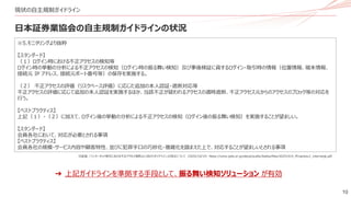 10
現状の自主規制ガイドライン
日本証券業協会の自主規制ガイドラインの状況
➔ 上記ガイドラインを準拠する手段として、振る舞い検知ソリューション が有効
日証協、「インターネット取引における不正アクセス等防止に向けたガイドライン」の改正について（2025/10/15）https://www.jsda.or.jp/about/public/kekka/files/20251015_PCsankou1_internetgl.pdf
※5.モニタリングより抜粋
【スタンダード】
（１）ログイン時における不正アクセスの検知等
ログイン時の挙動の分析による不正アクセスの検知（ログイン時の振る舞い検知）及び事後検証に資するログイン・取引時の情報（位置情報、端末情報、
接続元 IP アドレス、接続元ポート番号等）の保存を実施する。
（２） 不正アクセスの評価（リスクベース評価）に応じた追加の本人認証・遮断対応等
不正アクセスの評価に応じて追加の本人認証を実施するほか、当該不正が疑われるアクセスの適時遮断、不正アクセス元からのアクセスのブロック等の対応を
行う。
【ベストプラクティス】
上記（１）・（２）に加えて、ログイン後の挙動の分析による不正アクセスの検知（ログイン後の振る舞い検知）を実施することが望ましい。
【スタンダード】
会員各社において、対応が必要とされる事項
【ベストプラクティス】
会員各社の規模・サービス内容や顧客特性、並びに犯罪手口の巧妙化・複雑化を踏まえた上で、対応することが望ましいとされる事項
 