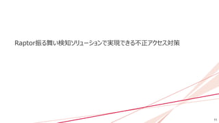 11
Raptor振る舞い検知ソリューションで実現できる不正アクセス対策
 
