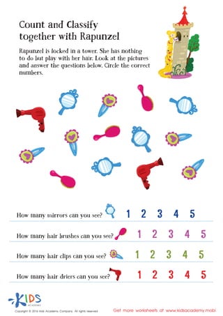 count and classify with rapunzel printable worksheets for toddlers
