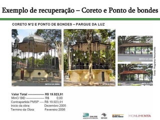 Exemplo de recuperação – Coreto e Ponto de bondes Fonte: Programa Monumenta 
