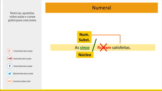 Numeral
As cinco ficaram satisfeitas.
Num.
Subst.
Núcleo
 