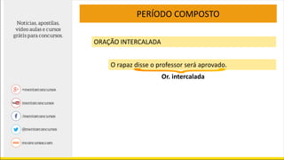 PERÍODO COMPOSTO
ORAÇÃO INTERCALADA
O rapaz disse o professor será aprovado.
Or. intercalada
 