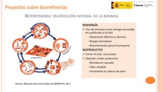 BIORREFINERÍAS: VALORIZACIÓN INTEGRAL DE LA BIOMASA
BIOENERGÍA
 Uso de biomasa como energía renovable
en sustitución a la...