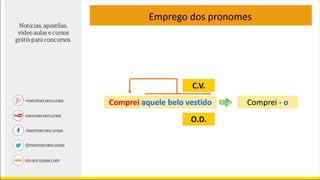 Comprei aquele belo vestido
Emprego dos pronomes
C.V.
O.D.
Comprei - o
 