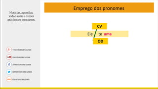 Emprego dos pronomes
Ele te ama
CV
OD
 