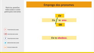 Emprego dos pronomes
Ele te ama
CV
OD
Ele te obedece.
 