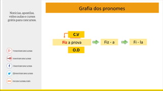 Grafia dos pronomes
Fiz - aFiz a prova
O.D
C.V
Fi - la
 