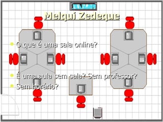 Melqui Zedeque O que é uma sala online? É uma aula sem sala? Sem professor? Sem horário? 