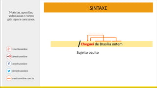 SINTAXE
Cheguei de Brasília ontem
Sujeito oculto
 
