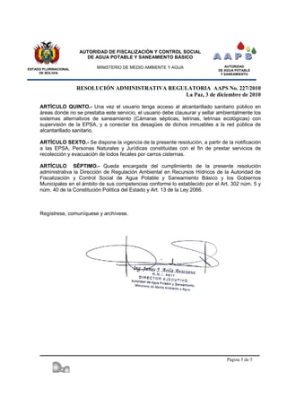 ESTADO PLURINACIONAL
DE BOLIVIA
AUTORIDAD DE FISCALIZACIÓN Y CONTROL SOCIAL
DE AGUA POTABLE Y SANEAMIENTO BÁSICO
MINISTERI...