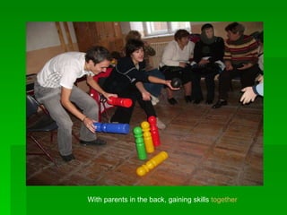 With parents in the back, gaining skills  together 