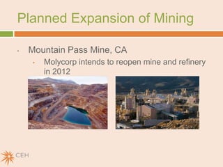 Dysprosium oxide (used in permanent magnets) went from $700-740 to $1,470 per kilogram Projected Supply and Demand