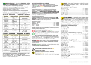 ANREISE/RÜCKFAHRT – Zwischen dem Hauptbahnhof Koblenz,                    SHuTTlEbuSVERKEHR RoCK AM RINg 2010                                                                                          KASSEN – Einfahrt auf die Parkplätze nur mit gültiger Karte. Das Festival
         sowie dem Bahnhof Ahrbrück und dem Nürburgring verkehren wie in           Für Rock am Ring 2010 haben wir wieder 4 Shuttlebuslinien eingerichtet:                                                      ist ausverkauft! Hinterlegte Karten erhaltet Ihr am Info Center auf B2 vor
         den Vorjahren zu festgelegten Zeiten Sonderbusse.                         2 Linien (Linie Grün und Linie Rot) bedienen Haltestellen rund um die Nordschleife.                                          dem Haupteingang:
                                                                                   2 Linien (Linie Schwarz und Linie Gelb) bedienen Haltestellen rund um den
Busabfahrtstelle / Haltestelle Nürburgring: Parkplatz D10 (hinter Tribüne 13)      Nürburgring.                                                                                                       Das Info Center auf B2 hat folgende Öffnungszeiten:
Busabfahrtstelle / Haltestelle Koblenz: Abfahrtstelle Reisebusse                                                                                                                                      Mittwoch, 2. Juni 2010..................................................................... 10:00 – 02:00 Uhr
(300m vom Hauptbahnhof, vor der Sparda-Bank)                                       Die Nutzung der Shuttlebusse ist für Inhaber des Nordschleifen-Zusatztickets
                                                                                   kostenfrei. Für alle anderen Besucher kostet die einfache Fahrt 1,- € oder ein                                     Donnerstag, 3. Juni 2010 ................................................................. 10:00 – 02:00 Uhr
Busabfahrtstelle / Haltestelle Bahnhof Ahrbrück: Vor dem Bahnhofsgebäude                                                                                                                              Freitag, 4. Juni 2010......................................................................... 09:00 – 22:00 Uhr
                                                                                   Wochenendticket 5,- €. Wie in 2009 gibt es ein zentrales Kassiersystem für die
Der Busticket-Preis für beide Verbindungen inkl. Hin- und Rückfahrt beträgt je     Shuttlebusse. Hierfür wird es eine zentrale Kassierstation auf dem Busbahnhof                                      Samstag, 5. Juni 2010...................................................................... 09:00 – 22:00 Uhr
12,00 EUR. Eine einfache Fahrt kostet für beide Verbindungen je 7,00 EUR.          geben. Die Bezahlung direkt am Bus entfällt, dadurch wollen wir den Busverkehr                                     Sonntag, 6. Juni 2010 ...................................................................... 09:00 – 20:00 Uhr
                                                                                                                                                                                                      Montag, 7. Juni 2010 ....................................................................... 09:00 – 15:00 Uhr
HbF KoblENz - NÜRbuRgRINg                   NÜRbuRgRINg - HbF KoblENz              beschleunigen und die Wartezeiten verkürzen.
   Wochentag           Hinfahrt ab Koblenz          Rückfahrt nach Koblenz         Shuttlebusbahnhof am Haupteingang:
    Mittwoch               14:30 – 21:30                                           Für die Ankunft und Abfahrt aller 4 Shuttlebuslinien wird am Haupteingang auf der                                             FESTIVAlARMbAND – Zur Vereinfachung von Ein- und Auslass erhalten
                                                         keine Rückfahrt           Rennstrecke ein Shuttlebusbahnhof eingerichtet. Hier werden getrennte Haltebe-                                                alle Festivalbesucher gegen Vorlage einer gültigen Eintrittskarte ihr Festival-
   02.06.2010             alle 30 Minuten
                                                                                   reiche für die 4 Linien eingerichtet, die ausgeschildert sind.                                                                armband. Ab Mittwoch, 2. Juni 2010 werden die Armbänder an speziellen
   Donnerstag              08:30 – 21:30                 keine Rückfahrt                                                                                                                              Containern auf den Parkflächen und an den beiden Haupteingängen ausgehändigt.
   03.06.2010             alle 30 Minuten                                          Fahrzeiten aller 4 Buslinien:
                                                                                   Donnerstag, 3. Juni 2010 ................................................................. 16:00 – 02:00 Uhr       Die Bandausgaben auf den Parkflächen werden zum Beginn der Anreise geöffnet und
     Freitag               08:30 – 19:30                                                                                                                                                              ausreichend mit Personal besetzt. Trotzdem kann es bei größerem Andrang zu gewissen
                                                              24:00                Freitag, 4. Juni 2010......................................................................... 12:00 – 04:00 Uhr
   04.06.2010             alle 30 Minuten                                                                                                                                                             Wartezeiten kommen, für die wir um Verständnis bitten.
                                                                                   Samstag, 5. Juni 2010...................................................................... 12:00 – 04:00 Uhr
    Samstag                                                                        Sonntag, 6. Juni 2010 ...................................................................... 12:00 – 04:00 Uhr     Armbandausgabe auf B2 beim Haupteingang:
                       12:30 15:30 18:30               14:00 17:00 24:00
   05.06.2010                                                                                                                                                                                         Mittwoch, 2. Juni 2010                                                 10:00 – 02:00 Uhr
    Sonntag                                            So. 11:00 – Mo. 01:00       Obwohl wir ausreichend Busse einsetzen, bitten wir um Verständnis dafür, dass es in
                           12:30 15:30                                             Stoßzeiten zu Engpässen kommen kann!                                                                               Donnerstag, 3. Juni 2010                                               10:00 – 03:00 Uhr
   06.06.2010                                               alle 60 Min.                                                                                                                              Freitag, 4. Juni 2010                                                  10:00 – 03:00 Uhr
     Montag                                                 6:00 – 13:30                        Fahrstrecken der Shuttlebuslinien Rot und Grün:                                                       Samstag, 5. Juni 2010                                                  11:00 – 23:00 Uhr
                           keine Hinfahrt                                                                                                                                                             Sonntag, 6. Juni 2010                                                  11:00 – 18:00 Uhr
   07.06.2010                                             alle 30 Minuten                       Die Busse fahren die Nordschleife in beide Richtungen vom Haupteingang
                                                                                                aus an mehreren Haltestellen von außen an. Der Weg zu den Haltestellen                                Armbandausgabe am Shuttlebahnhof beim Haupteingang:
bF AHRbRÜCK - NÜRbuRgRINg                   NÜRbuRgRINg - bF AHRbRÜCK                           ist auf der Nordschleife ausgeschildert.                                                              Mittwoch, 2. Juni 2010       geschlossen, Nutzung der Bandausgabe auf B2
   Wochentag           Hinfahrt ab Koblenz          Rückfahrt nach Koblenz                    Auf der Nordschleife findet Ihr Kilometermarkierungen, die auch auf die-                                Donnerstag, 3. Juni 2010                                14:00 – 02:00 Uhr
    Mittwoch                                                                       sem Plan zu sehen sind. So könnt Ihr Euch einfach in Richtung der nächstgelegenen                                  Freitag, 4. Juni 2010                                   10:00 – 03:00 Uhr
                          9:00* 11:00*                   keine Rückfahrt                                                                                                                              Samstag, 5. Juni 2010                                   11:00 – 23:00 Uhr
   02.06.2010                                                                      Haltestelle orientieren. Besucher, die auf der Nordschleife zwischen zwei Haltestellen
                                                                                   zelten, haben bis zu einer Haltestelle einen Fußweg von maximal 1000m.                                             Sonntag, 6. Juni 2010                                   11:00 – 18:00 Uhr
   Donnerstag              09:00 – 19:00                 keine Rückfahrt
   03.06.2010             alle 60 Minuten                                          Fahrstrecke Linie Rot: Die Linie Rot fährt in Richtung Brünnchen folgende Punkte                                   Armbandausgabe am Eingang B Hatzenbach:
     Freitag               09:00* 11:00*                                           an der Nordschleife an: Grüne Hölle, Galgenkopf, Schwalbenschwanz, Pflanzgarten,                                   Mittwoch, 2. Juni 2010        geschlossen, Nutzung der Bandausgabe auf D2
                                                         keine Rückfahrt                                                                                                                              Donnerstag, 3. Juni 2010                                 10:00 – 02:00 Uhr
   04.06.2010           14:00 16:00 18:00                                          Brünnchen und zurück.
                                                                                                                                                                                                      Freitag, 4. Juni 2010                                    10:00 – 03:00 Uhr
    Samstag                                                                        Fahrstrecke Linie Grün: Die Linie Grün fährt in Richtung Aremberg folgende Punkte                                  Samstag, 5. Juni 2010                                    11:00 – 23:00 Uhr
                   09:00 11:00 15:00 17:00         10:19 12:19 16:19 18:19
   05.06.2010                                                                      an der Nordschleife an: Quiddelbacher Höhe, Aremberg.                                                              Sonntag, 6. Juni 2010                                    11:00 – 18:00 Uhr
    Sonntag                                                                                                                                                                                           Armbandausgaben auf A2, B5, C2, C6:
   06.06.2010      09:00 11:00 15:00 17:00         10:19 12:19 16:19 18:19
                                                                                                Fahrstrecken der Shuttlebuslinien Schwarz und Gelb:                                                   Mittwoch, 2. Juni 2010                                                                  10:00 – 24:00 Uhr
     Montag                                               07:15 – 13:15                                                                                                                               Donnerstag, 3. Juni 2010                                                                10:00 – 02:00 Uhr
   07.06.2010              keine Hinfahrt                alle 60 Minuten                        Fahrstrecke Linie Schwarz:                                                                            Freitag, 4. Juni 2010                                                                   10:00 – 20:00 Uhr
                      *mit Umstieg in Adenau                                                    Haupteingang > D0/Krebsberg > Nürburg D9 > Haupteingang
                                                                                                                                                                                                      Armbandausgabe auf D2:
Weitere Informationen und Fahrplanauskünfte zum Sonderbusverkehr: Info-Tel. RMV:                Fahrstrecke Linie Gelb:                                                                               Mittwoch, 2. Juni 2010..................................................................... 12:00 – 24:00 Uhr
0261-17383 (Mo. bis Do. 7.30 Uhr bis 18.00 Uhr) oder www.rmv-bus.de.                            Haupteingang > Einfahrt C6 > Einfahrt B9 > Einfahrt C1/C2 > Haupteingang                              Ab Donnerstag, 3. Juni 2010......geschlossen, Nutzung der Bandausgabe am Eingang B
Reiseservice der Deutschen Bahn: 11861 (0,39 EUR/Minute – Mobilfunktarife können                                                                                                                      Armbandausgabe auf D9:
abweichen). 24 Stunden erreichbar. www.bahn.de                                                                                                                                                        Donnerstag, 3. Juni 2010 ................................................................. 12:00 – 02:00 Uhr
                                                                                                                                                                                                      Freitag, 4. Juni 2010......................................................................... 10:00 – 20:00 Uhr


                                                                                                                                                                                                                                        Änderungen vorbehalten. © Marek Lieberberg Konzertagentur GmbH & Co.KG, 2010
 