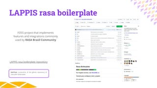 LAPPIS rasa boilerplate
LAPPIS rasa boilerplate repository
FOSS project that implements
features and integrations commonly...