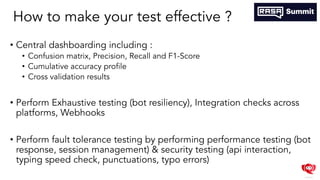 How to make your test effective ?
• Central dashboarding including :
• Confusion matrix, Precision, Recall and F1-Score
• ...