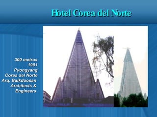 Hotel Corea del Norte 300 metros 1991 Pyongyang Corea del Norte Arq. Baikdoosan  Architects &  Engineers  