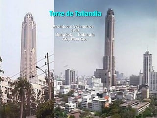 Torre de TailandiaTorre de Tailandia
Architects 320 metrosArchitects 320 metros
19981998
Bangkok TailandiaBangkok Tailandia
Arq. Plan Co.Arq. Plan Co.
 
