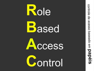 controle de acesso baseado em   papéis
Access
Control
Based
Role
 